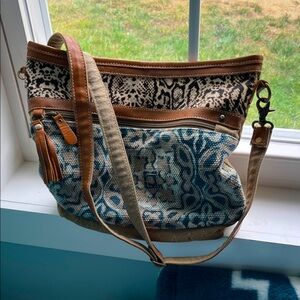 Myra Bag Blue and Brown Patterned Shoulder Bag